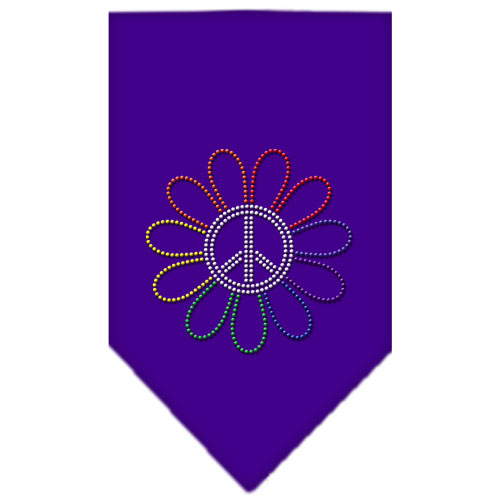 Rainbow Peace Flower Rhinestone Bandana Purple Large